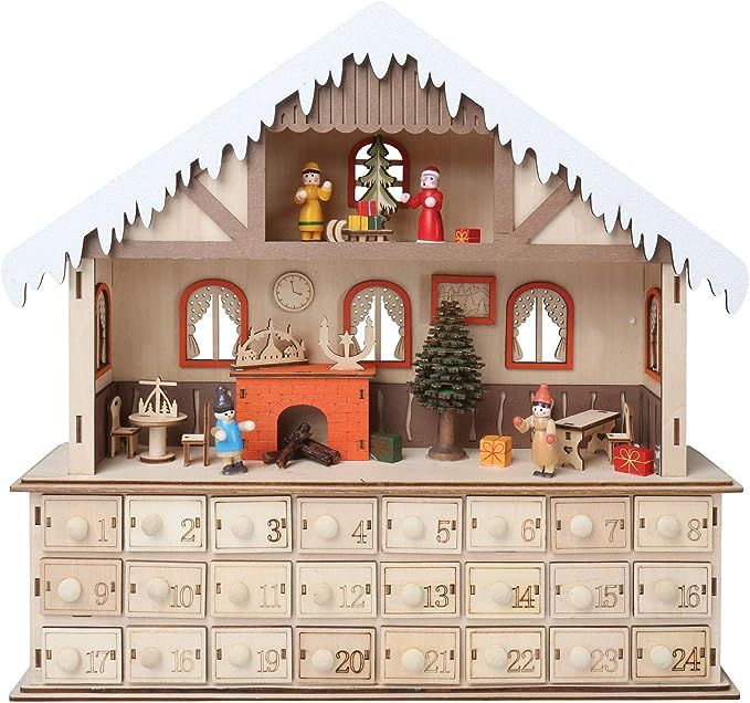 WHAT ON EARTH LED Lighted Santa's Workshop Wooden Advent Calendar - 24 Opening Drawers | Amazon (US)