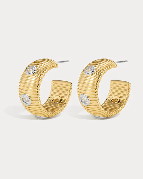 The Pave Georgia Ridged Hoops- Gold | Luv Aj Inc.