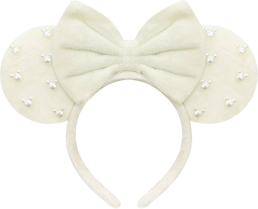 Trnerm Beige Fuzzy Mouse Ears Headband for Women, Cute Beads Headband with Bows，Halloween Costu... | Amazon (US)