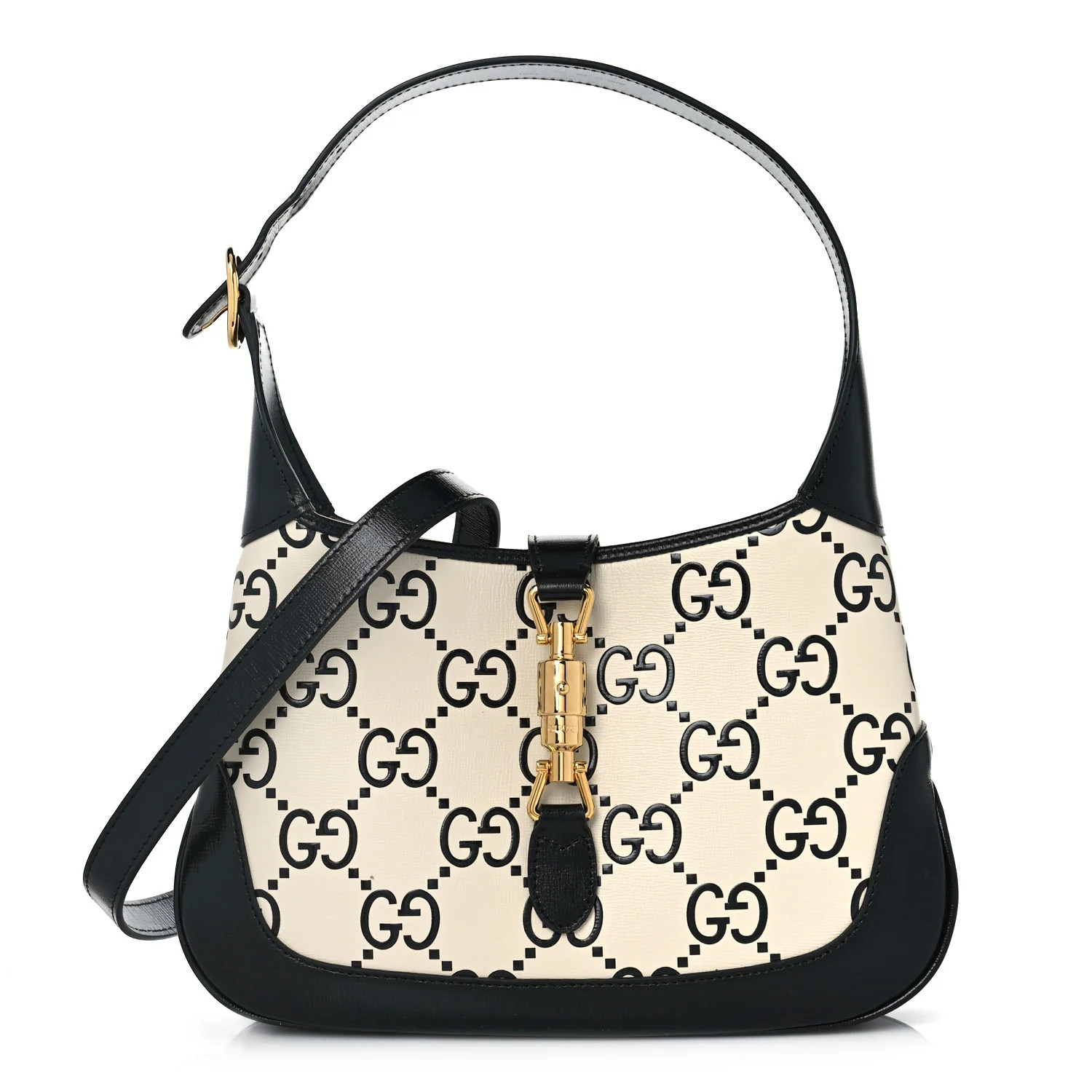 Textured Calfskin GG Monogram Bi-Color Debossed Small Jackie 1961 Hobo Mystic White Black | FASHIONPHILE (US)