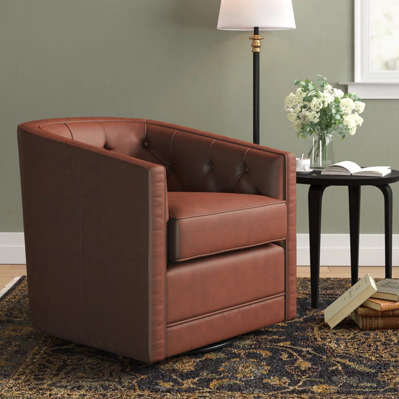 Leather Swivel Barrel Chair | Wayfair North America