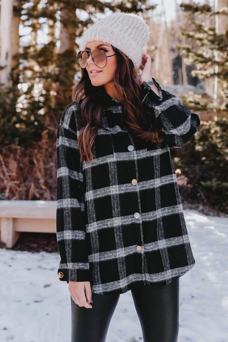 Greatness With Time Black Plaid Flannel Shacket | The Pink Lily Boutique