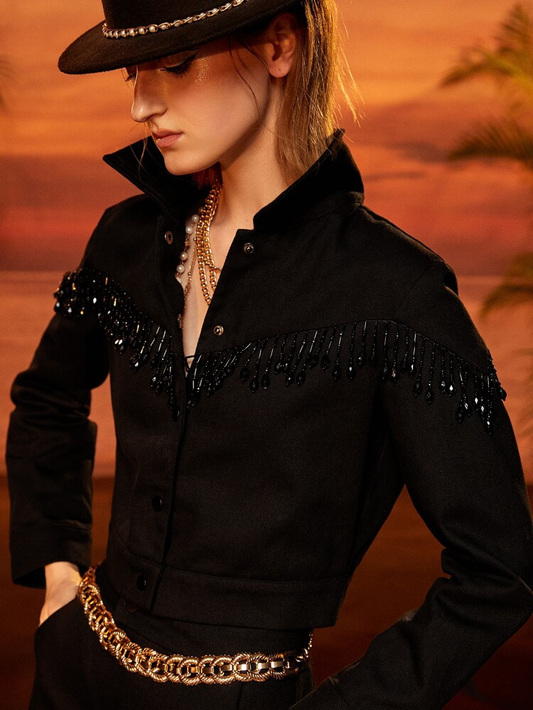 SHEIN X RAUL OROZCO Fringe Detail Crop Jacket | SHEIN