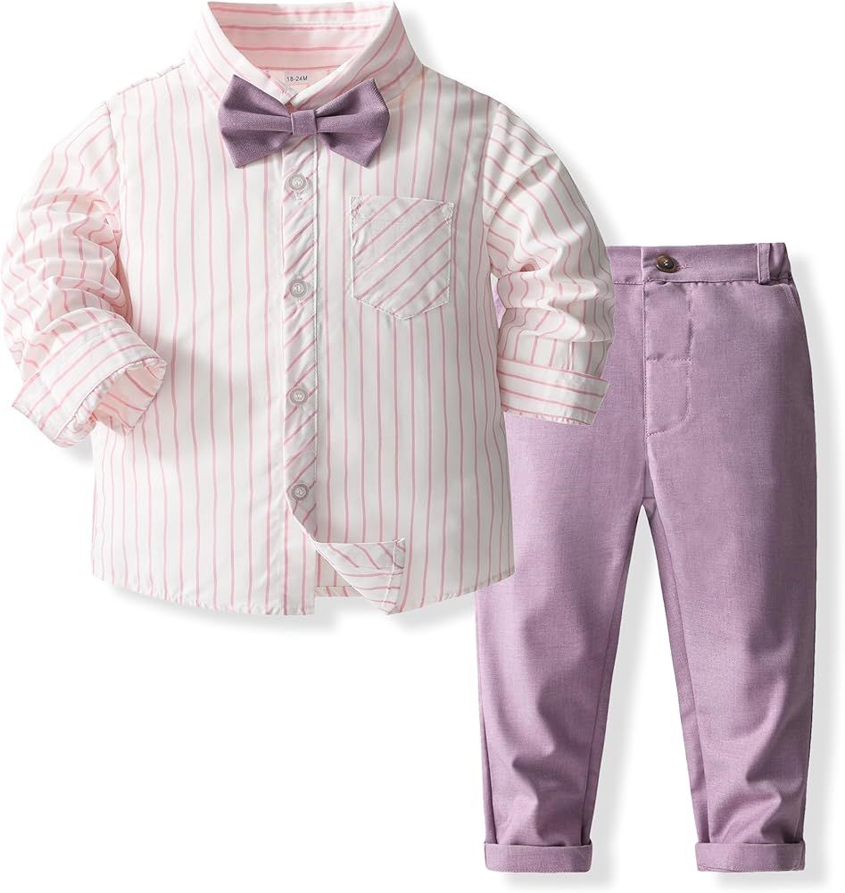 Kimocat 2Pcs Baby Boys Clothes Long Sleeve Plaid Shirt+Pants Overalls Clothing Set | Amazon (US)