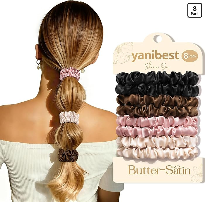 Yanibest 8 ligas de sat\u00e9n para el cabello, coleteros para mujeres y ni\u00f1as, ligas finas ... | Amazon (US)