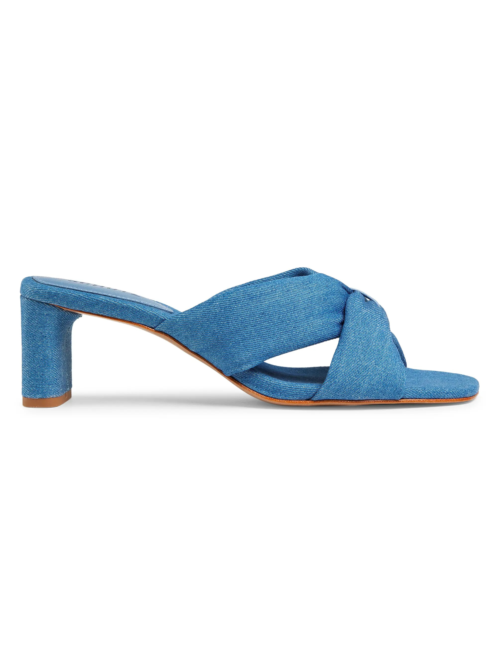 Shop Schutz Fairy 63MM Denim Block-Heel Sandals | Saks Fifth Avenue | Saks Fifth Avenue