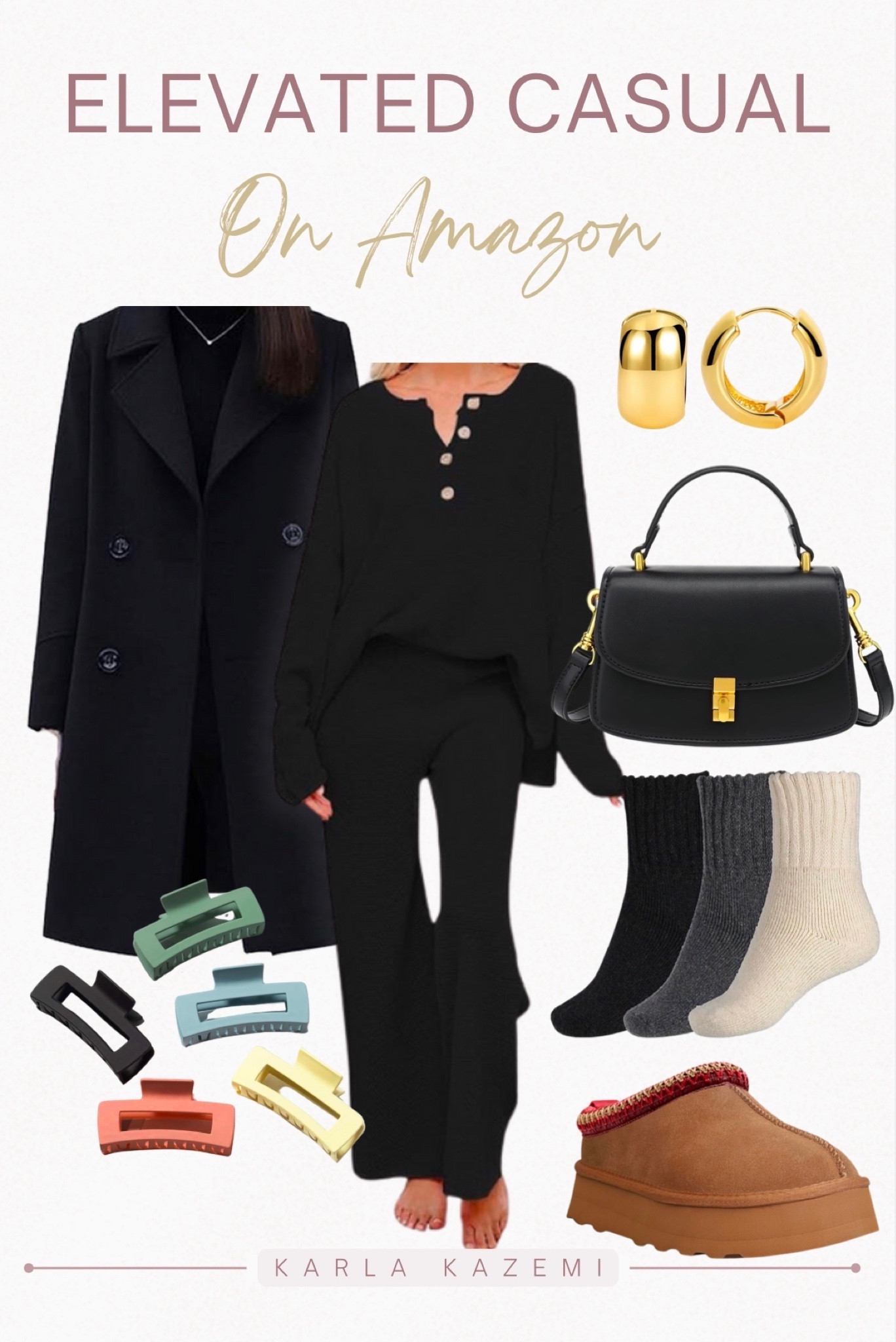 Elevated casual outfit inspo!

A cute winter outfit that is so comfy and chic! This Free People inspired set is great quality, I love it so much I bought it in two sizes! I’m typically a medium but sized up to a large. 

This set helps build up your wardrobe beautiful! Mix and match it with other clothing items and pair it with things you probably already have in your closet! 

Here I paired it with a black coat, platform UGGs, cozy cute socks, a chic structured crossbody (adds shape to the outfit), some classic chunky gold hoops and claw clips❤️

✨This set is actually on sale today!✨




Winter outfit, Amazon fashion, affordable fashion, mom outfit, how to style UGGs, how to style lounge wear, classic casual comfy outfit, elevated basics, elevated casual outfit, airport outfit, travel outfit, WFH outfit, midsize approved, Karla Kazemi.

#LTKsalealert #LTKover40 #LTKmidsize