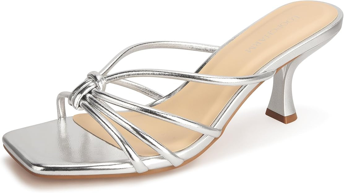 Women's Strappy Square Open Toe Kitten Heels Sandals Knotted Design Summer Fashion Slip On Mule S... | Amazon (US)