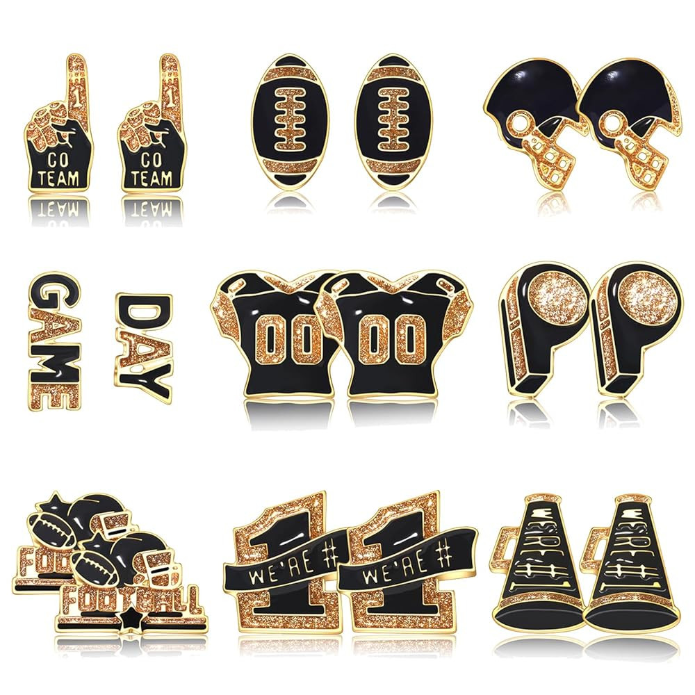 9Pairs Game Day Earrings for Women Football Stud Earrings Red Blue Spirit Accessories Sport Team ... | Amazon (US)