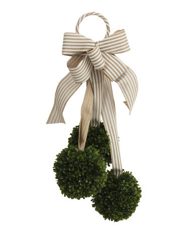26in Hanging Faux Boxwood Balls With Ribbon Bow | TJ Maxx