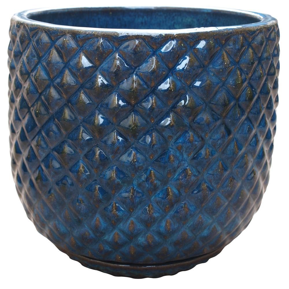 12 in. Blue Pinequilt Ceramic Planter | The Home Depot