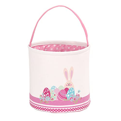 LessMo Easter Bunny Basket Egg Buckets, Pink Cute Personalized Canvas Cotton Tote Bags Egg Hunt Basket for Party Gifts | Amazon (US)