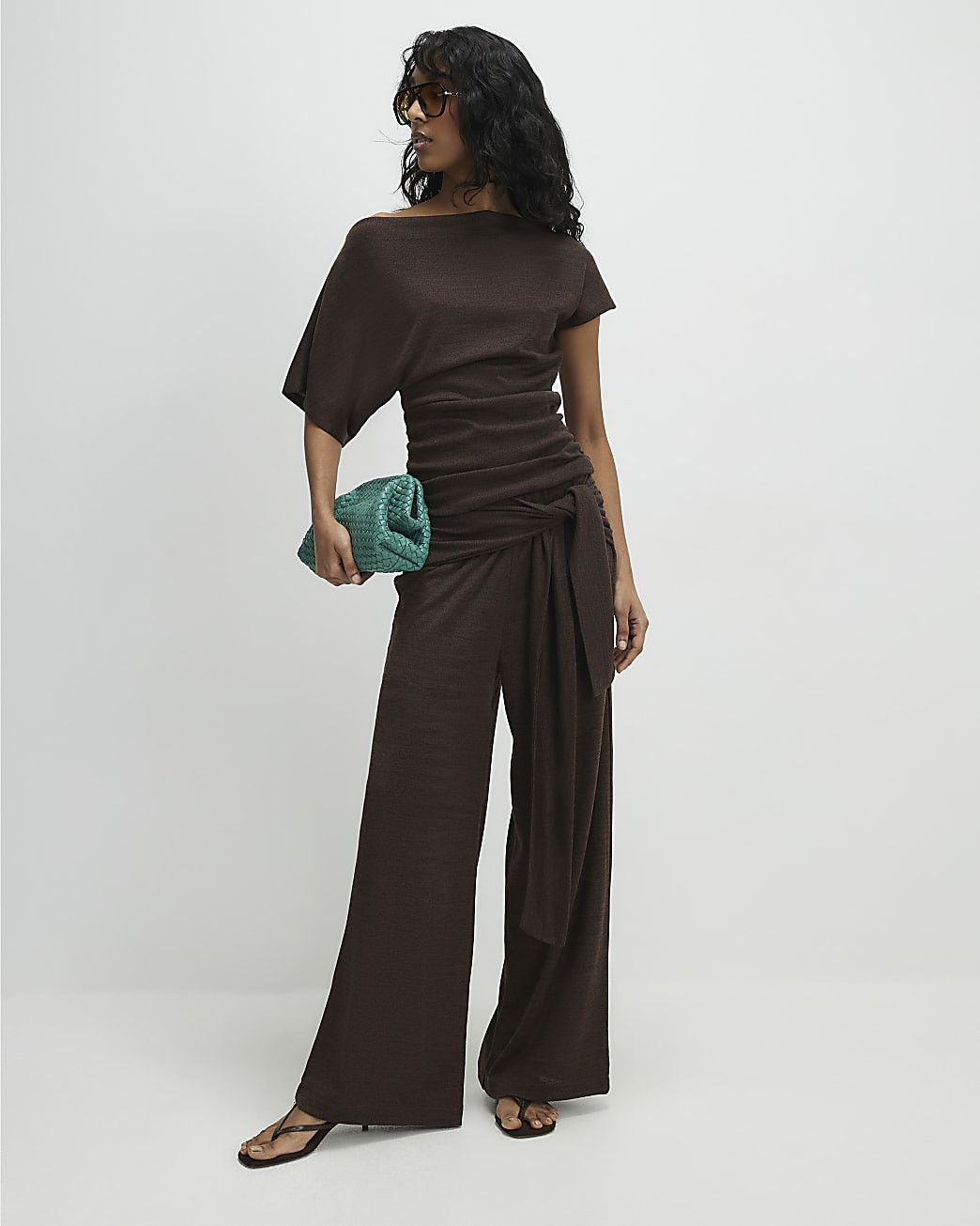 Brown Tie Waist Trousers | River Island UK & IE