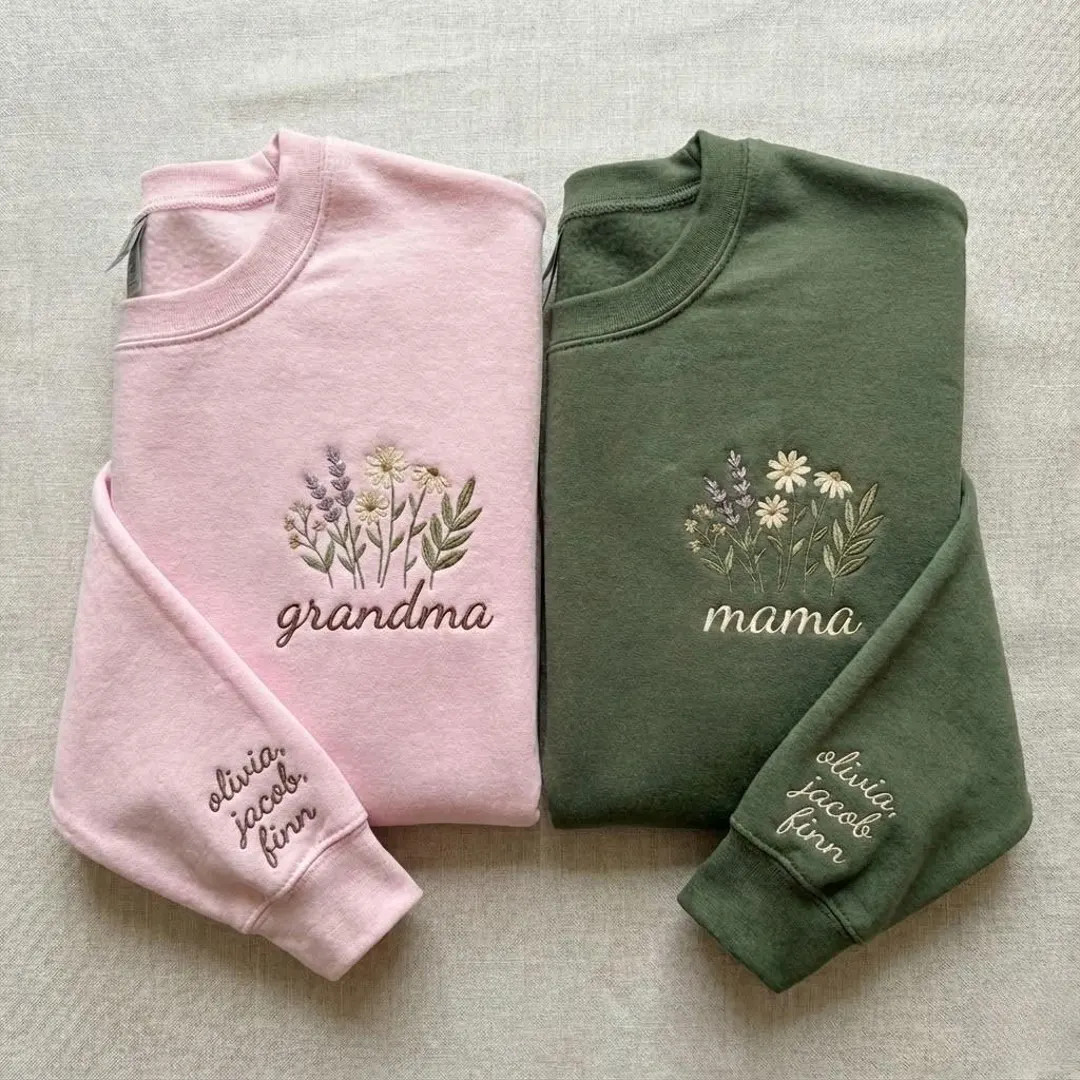 Embroidered Grandma Sweatshirt, Custom Sleeve Name Crewneck, Floral Mama Shirt, Mothers Day Gift,... | Etsy (US)