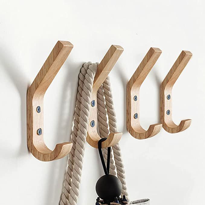 Wooden Coat Hooks Wall Hooks,Natural Oak Wood Hooks Decorative Vintage Wood Wall Hooks Organizer ... | Amazon (US)