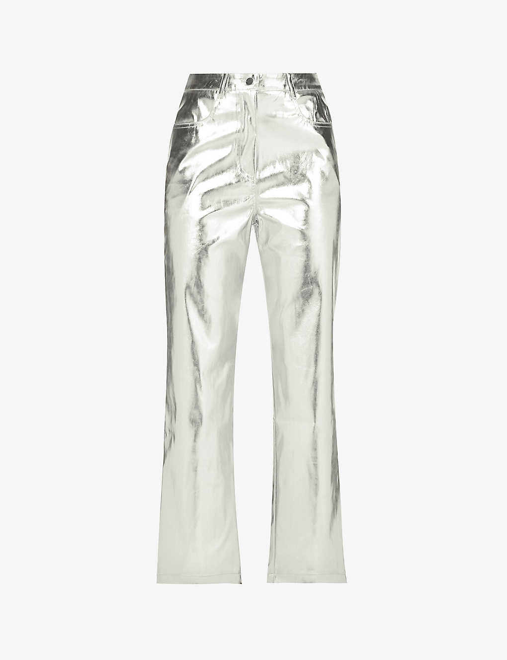 Metallic straight-leg high-rise faux leather trousers | Selfridges