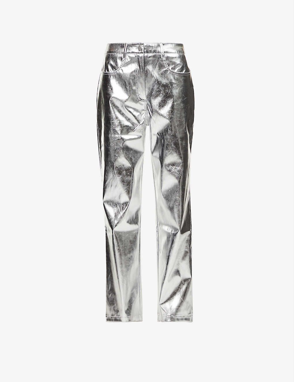 Metallic straight-leg high-rise faux leather trousers | Selfridges