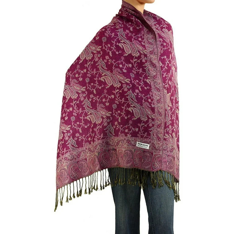 Falari Women's Reversible Paisley Woven Pashmina Shawl Wrap Scarf 80" x 27" Fuchsia | Walmart (US)