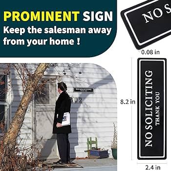 No Soliciting Sign for House (with Strong Adhesive Tape), 8.2" x 2.4" Premium Durable No Soliciti... | Amazon (US)