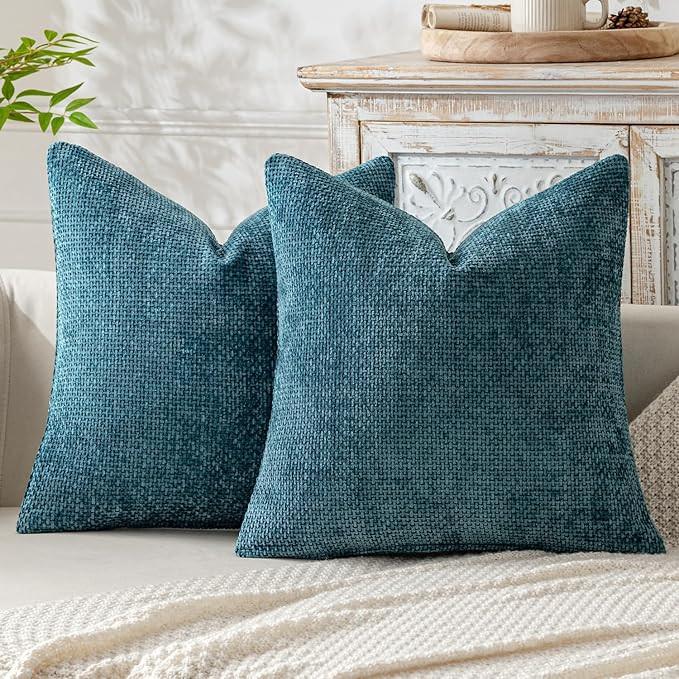 MIULEE Pack of 2 Teal Decorative Pillow Covers 20x20 Inch Soft Chenille Couch Throw Pillows Farmh... | Amazon (US)
