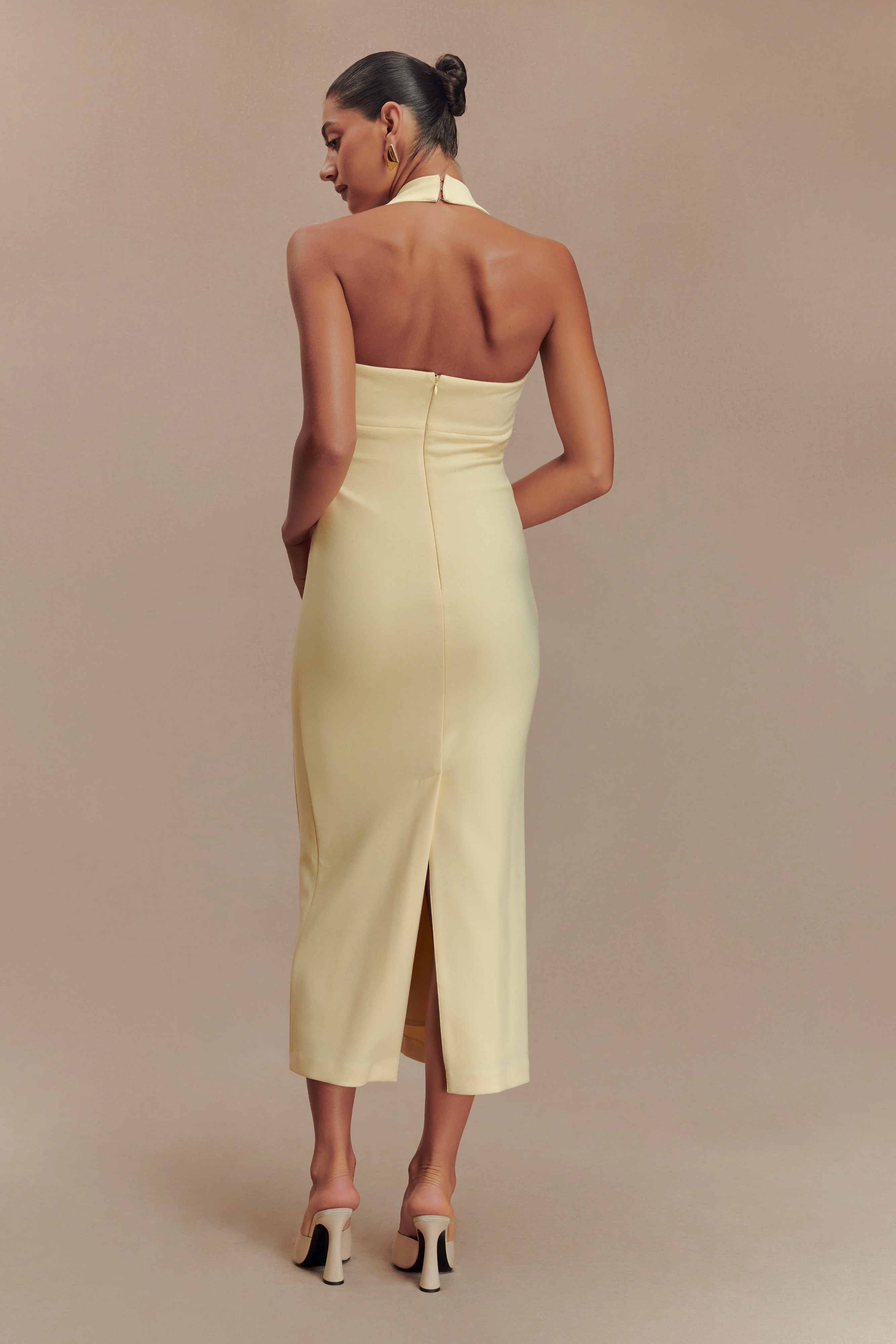 Suiting Halter Midi Dress - Pale Lemon | MESHKI US