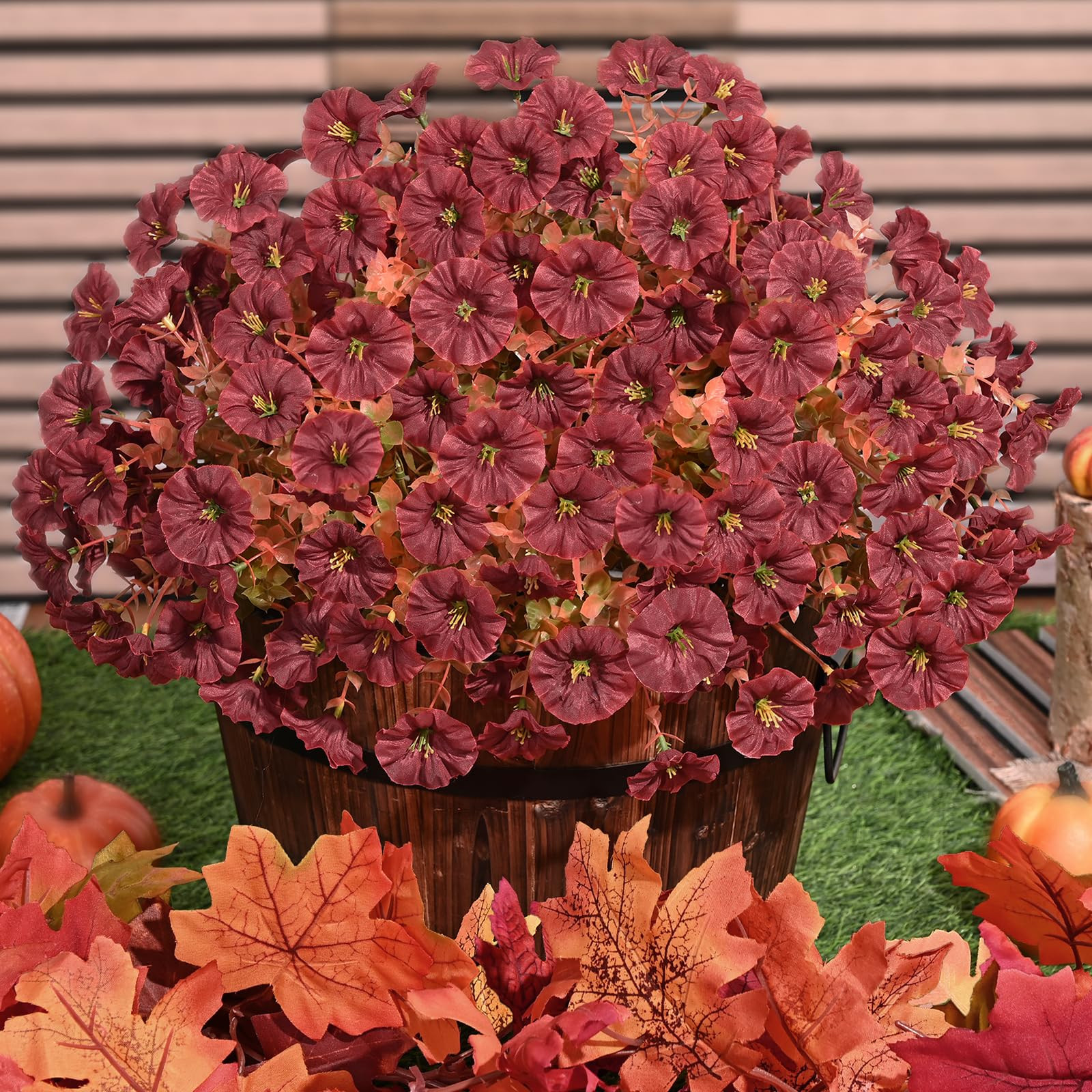 Yastouay Artificial Mums for Outdoors, 14 Bundles Faux Mums for Outdoor Planters, UV Resistant Fake Outdoor Plants, No Fade Brown Artificial Fall Flowers for Outdoors Porch Garden Fall Home Decor | Amazon (US)