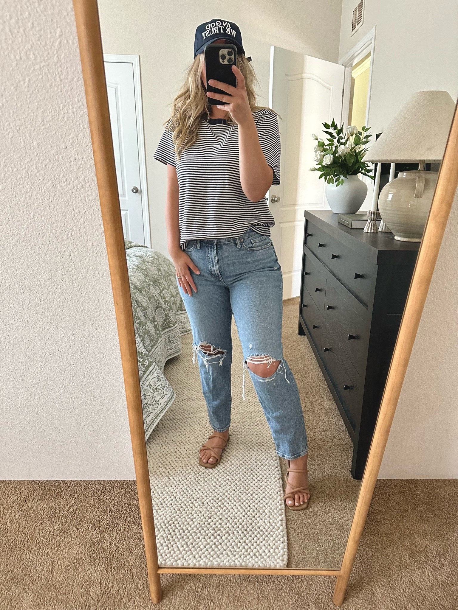 My go-to mom fit! These sandals are true to size and currently on sale. My absolute favorite jeans! So comfy and look good with everything!

Hat is from Conviction Co. I’m not able to link. You can use my coupon code MYDIVINEHOME for 10% off your order!

#LTKMidsize #LTKmomlife #LTKootd