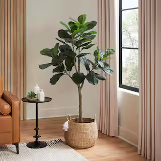 StyleWell 5ft Faux Fiddle Leaf Fig Tree in White Pot T4441 - The Home Depot | The Home Depot