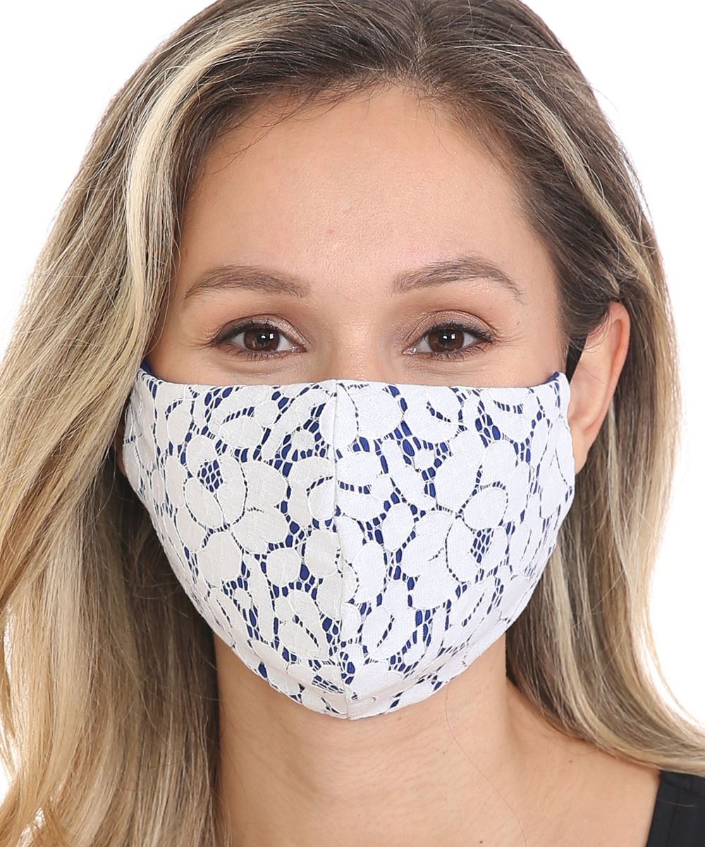 Lenovia Women's Fabric Face Masks MULTI - White & Royal Lace-Print Adjustable Non-Medical Face Mask | Zulily