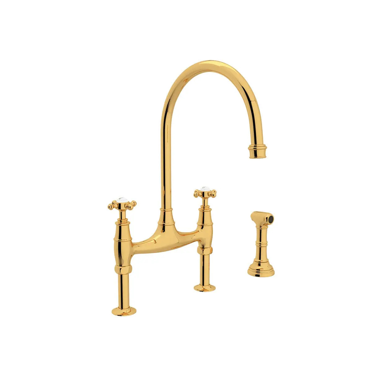 Rohl Georgian Era 1.8 GPM Deck Mount Bridge Kitchen Faucet in English Gold with Cross Handles (Side Spray Included) | U.4718X-EG-2 | Lowe's