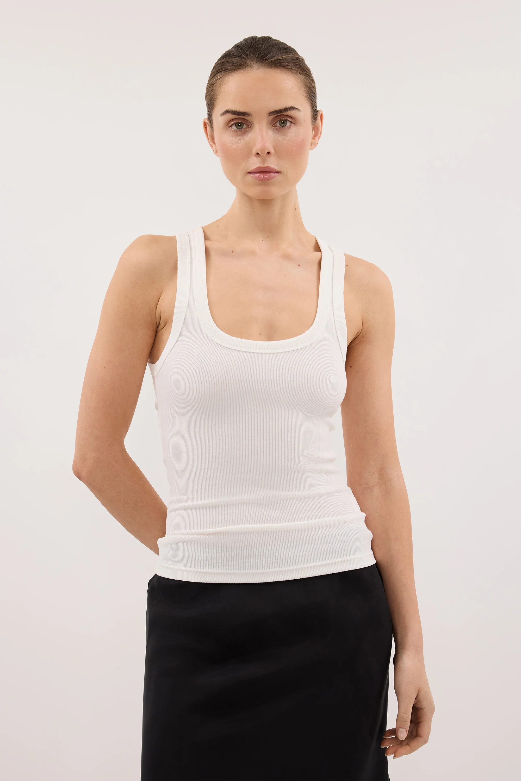 CLARA OFF WHITE SCOOP NECK TANK | DISSH