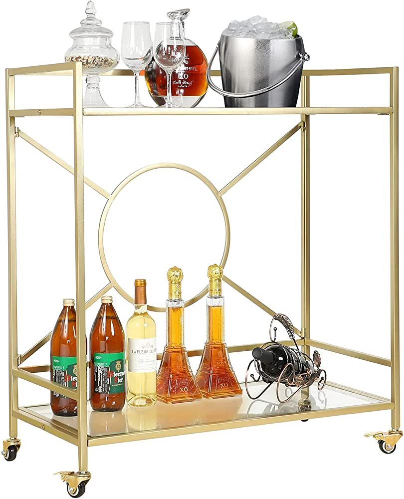 Palama Gold Bar Cart for The Home, Large Mid Century Bar Cart Simply Assembled in 10 Minutes, 2-T... | Amazon (US)
