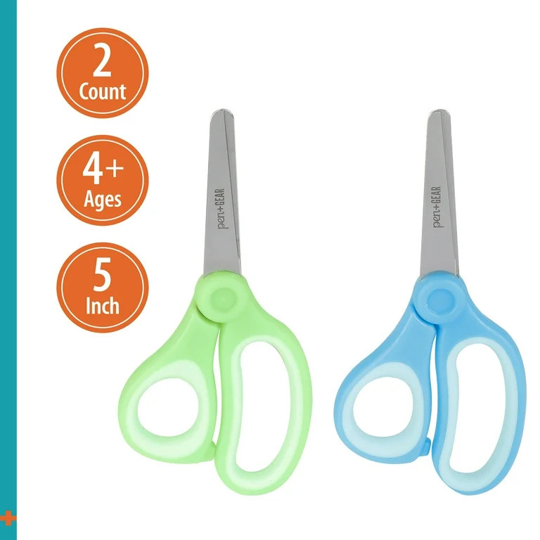 Pen+Gear 5-inch Blunt-tip Kids Scissors, Ages 4-7, School Supplies, 2-pack, Blue & Green | Walmart (US)