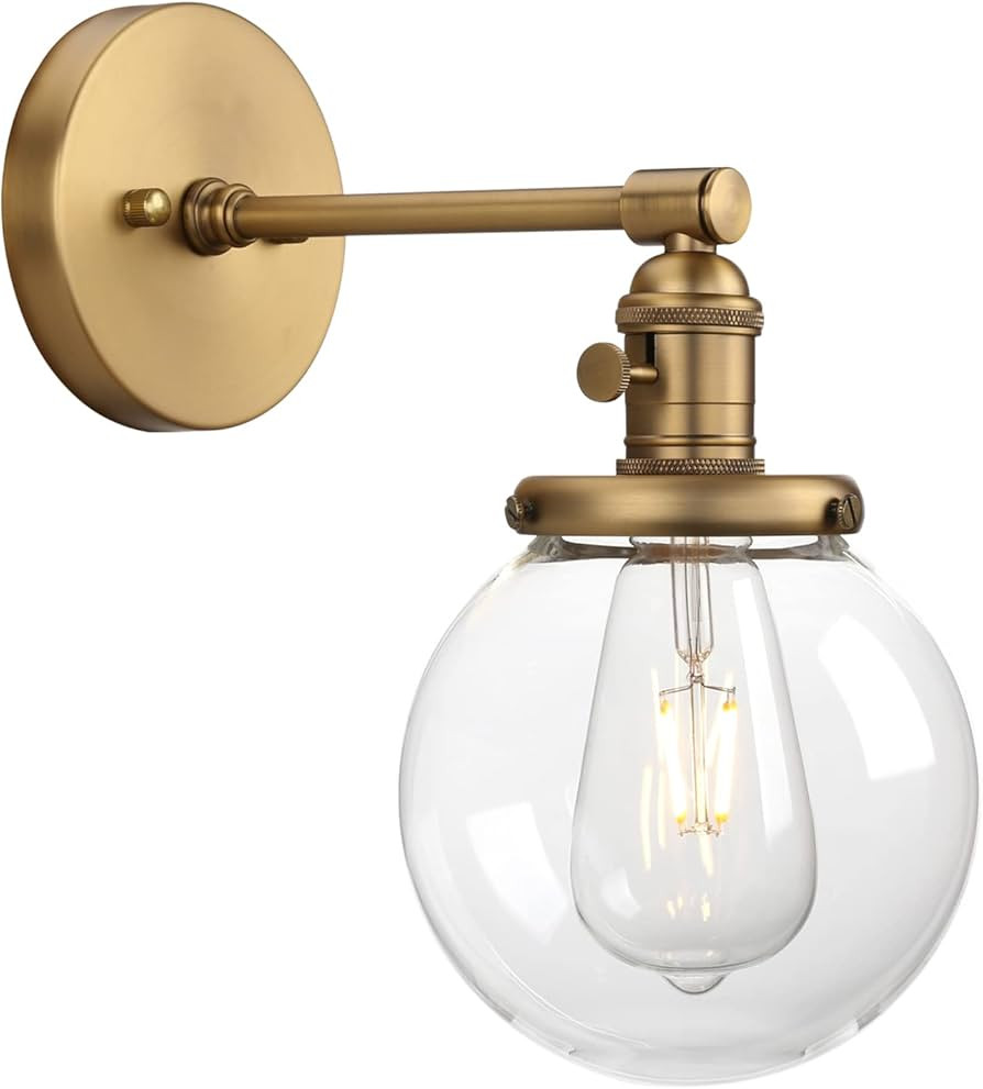 Phansthy Antique Industrial Wall Lamp Globe Wall Light with 5.9 Inches Glass Lampshade, Vintage W... | Amazon (US)