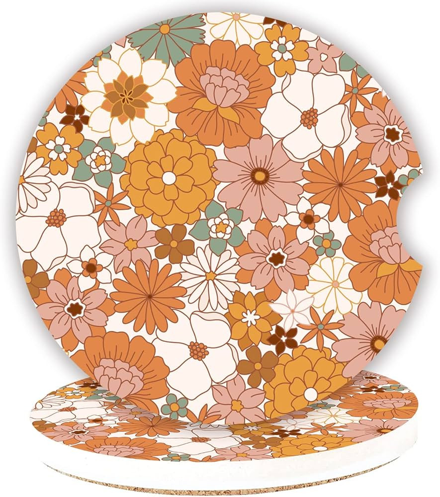 Boho Car Cup Holder Coasters, Hippie Car Accessories Interior Aesthetic for Women, Retro Car Deco... | Amazon (US)