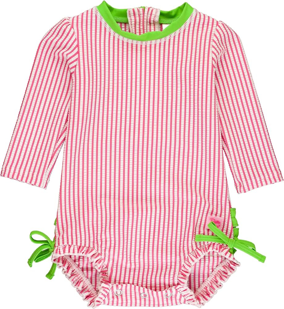 RuffleButts Baby/Toddler Girls Seersucker Long Sleeve One Piece Rash Guard Swimsuit with UPF 50+ ... | Amazon (US)