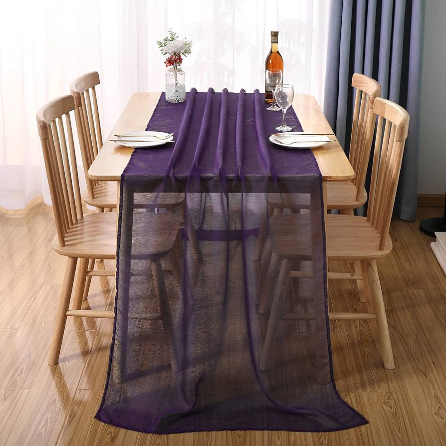 MUMFAS 10FT Dark Purple Chiffon Table Runner Sheer Wedding Runner 34x122 Inches Romantic Wedding ... | Amazon (US)