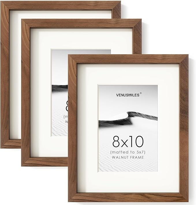 8x10 Picture Frame Set of 3, USA-Sourced Natural Walnut Wood Photo Collage Frame with HD Tempered... | Amazon (US)