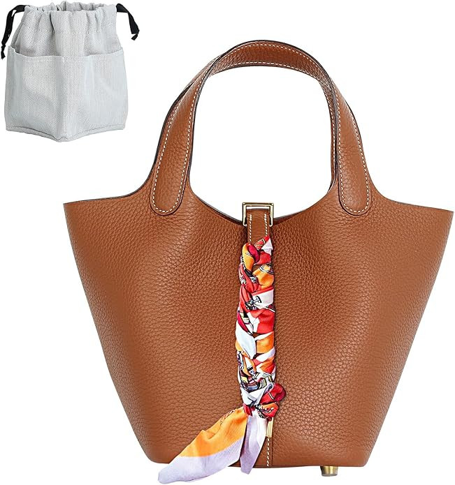 Genuine Leather Bucket Bag with Organizer Insert and Scarf for Women Handbag tote Bag, Market Tot... | Amazon (US)