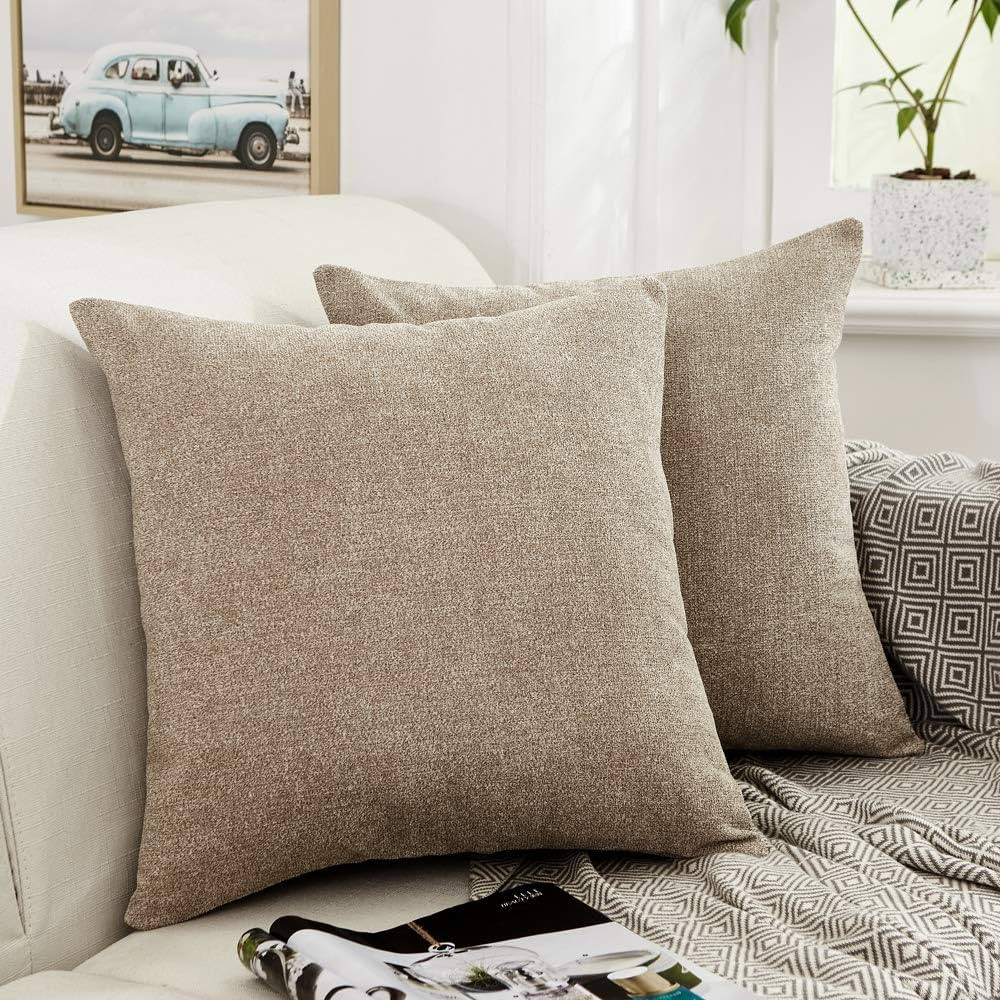 MERNETTE Pack of 2, Thick Chenille Decorative Square Throw Pillow Cover Cushion Covers Pillowcase... | Amazon (US)