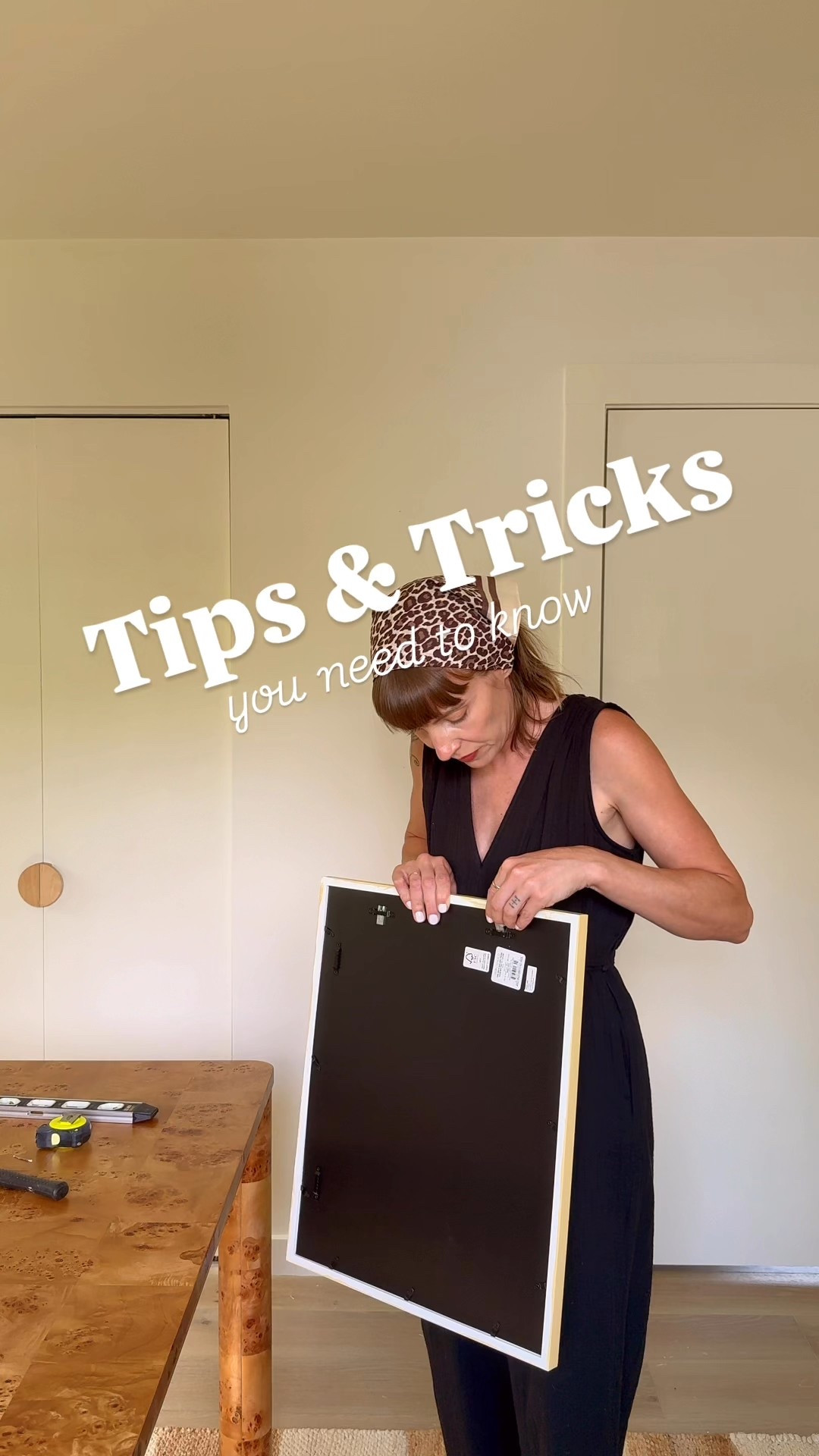 These make hanging double sawtooth frames so easy! You just put one on each sawtooth and your level on top of the frame (the kits actually come with mini levels if you don’t have one); raise your frame so the center of the art is about eye level (which will bring it to within that range between 55-60” off the floor that’s the general rule of thumb); press on it so the little points puncture the wall; and then when you pull the frame away, the holes for your nails are already started! Takes under a minute! 



#LTKHome