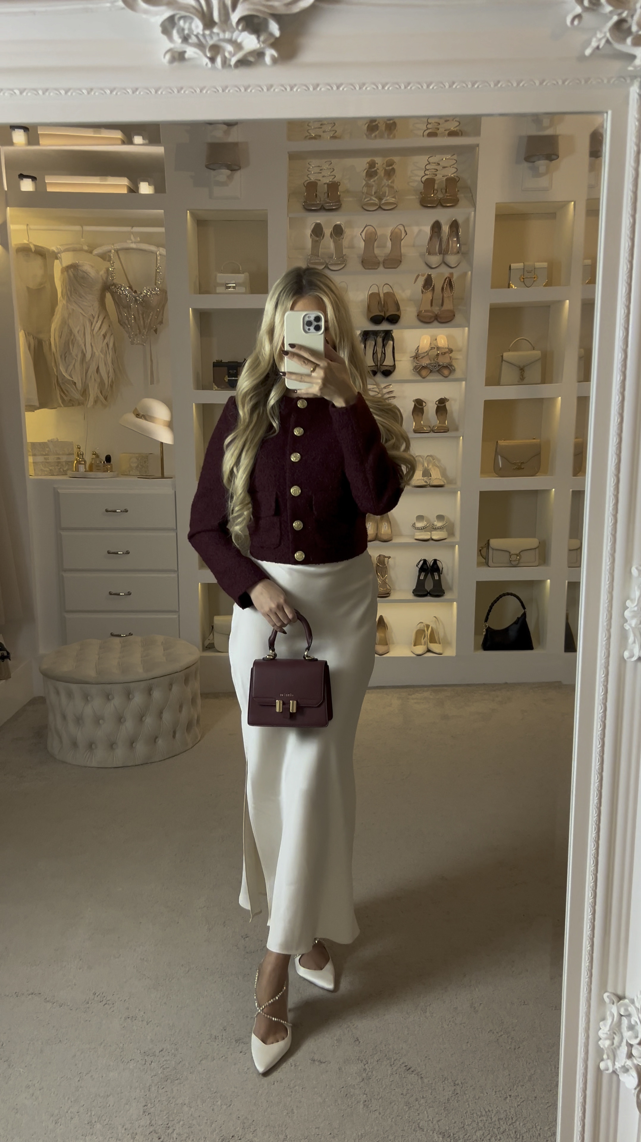 Elegant burgundy outfit for autumn or festive season ♥️✨ bag is Maison Heroïne  - I also love this satin skirt from mango! #festiveseason #burgundy #burgundyoutfit #elegantoutfit  #LTKautumn 

#LTKluxury #LTKsale
