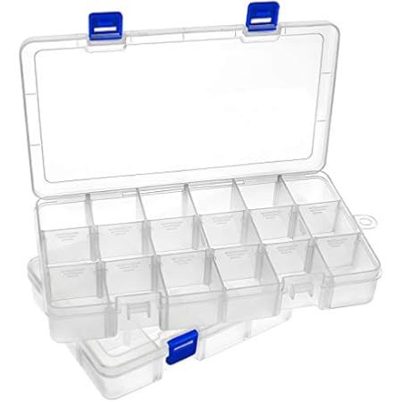iBune 18 Grids Plastic Compartment Container, Bead Storage Organizer Box Case with Adjustable Remova | Amazon (US)