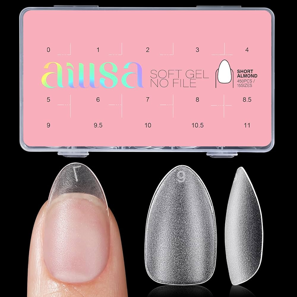 AILLSA Short Almond Nail Tips 450PCS Soft Gel Double-sided Matte Nail Tips Clear Pre-Buff Gel Nai... | Amazon (US)