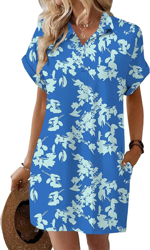 HOTOUCH Womens Summer Shirt Dress 2026 Short Sleeve Floral Shift Dress Casual Loose Flowy Beach S... | Amazon (US)