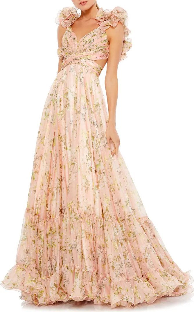 Floral Chiffon Cutout Ballgown | Nordstrom