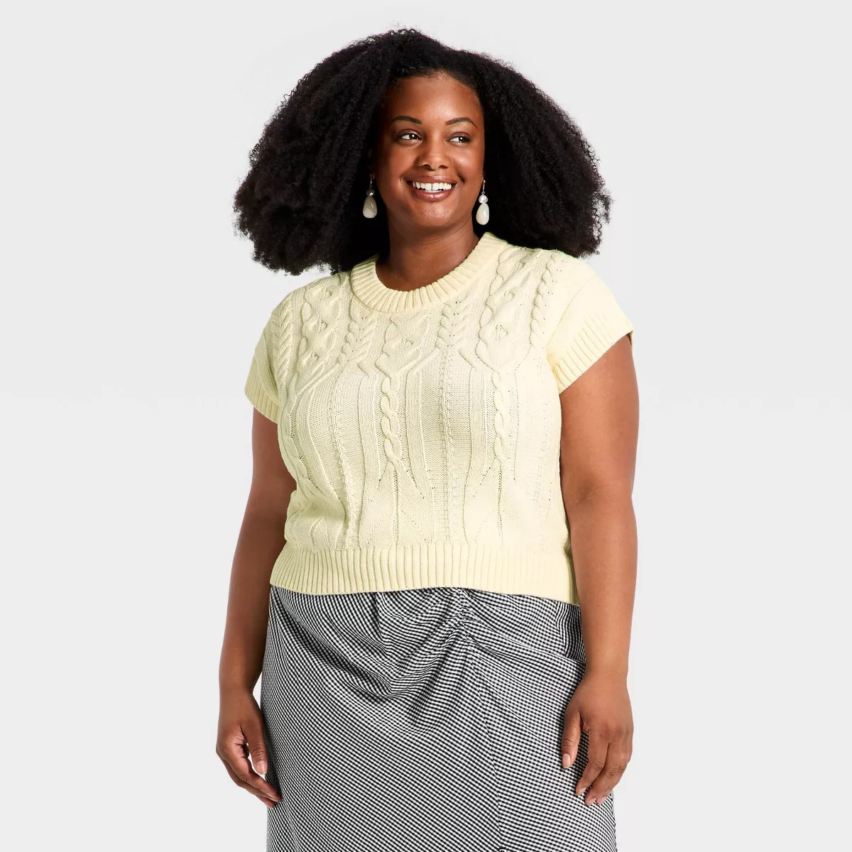 Women's Short Sleeve Crewneck Cable Pullover Sweater - A New Day™ Cream XXL | Target