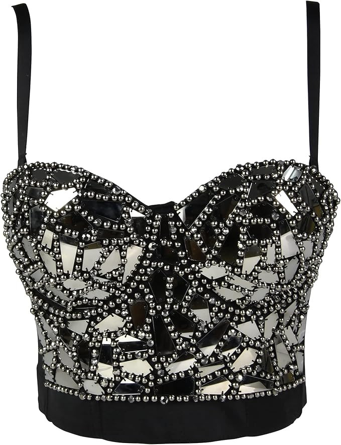 Women's Corset Pearls Rhinestone Sequin Bustier Tops Party Push up Bra | Amazon (US)