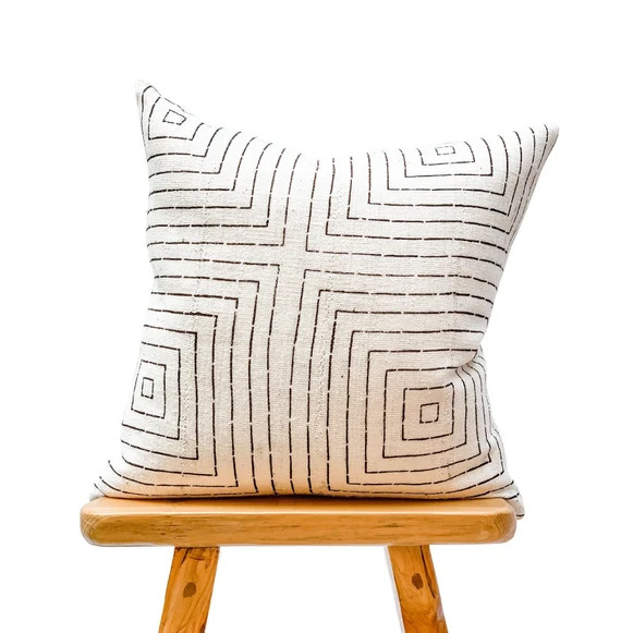 White Mudcloth Pillow Cover 22x22, African Pillow, Cream White Pillow, White and black Mudcloth C... | Etsy (US)