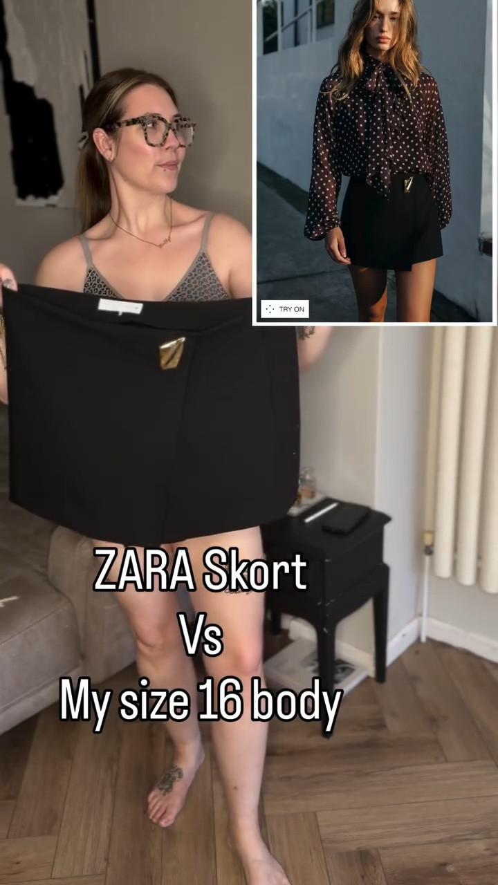 It’s another one of Me vs the Zara model. This smart skort with statement gold detail is great for an evening out. What do you think? I wear size XL for reference. 

@zara 
#zarahaul #zaratryon #size16 #zaraclothes #mumbod

#LTKFashionMonth #LTKuk #LTKmidsize